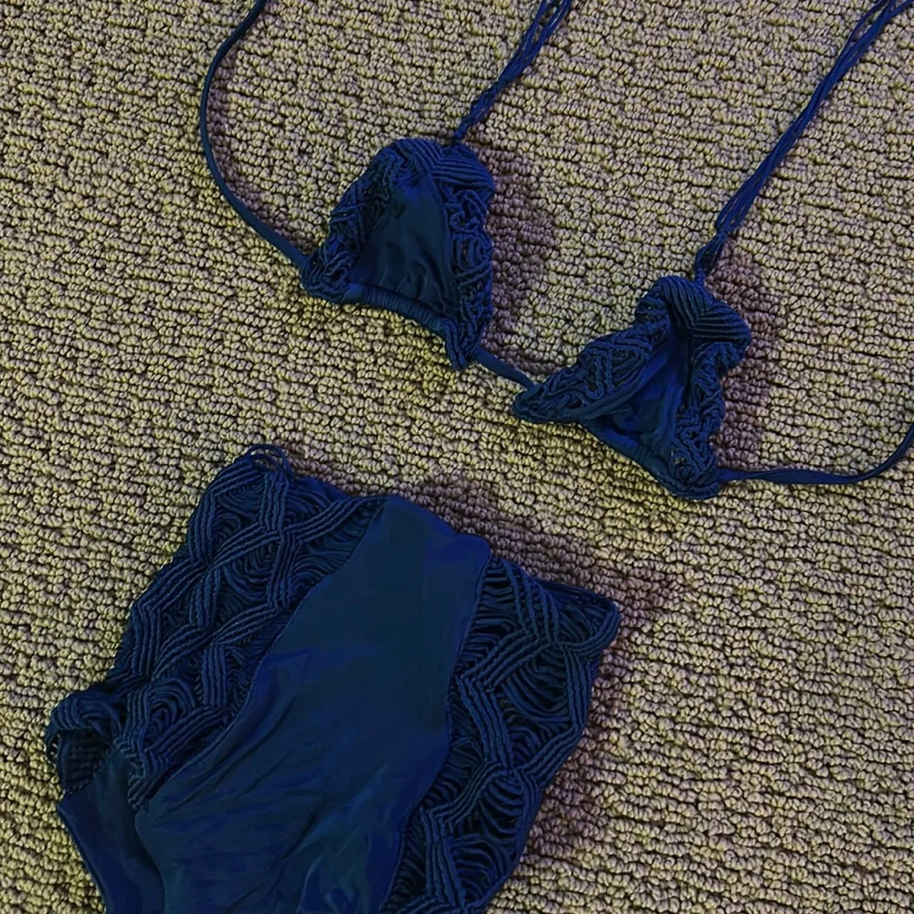 Beach Bunny Blue Lace Triangle Bikini Set